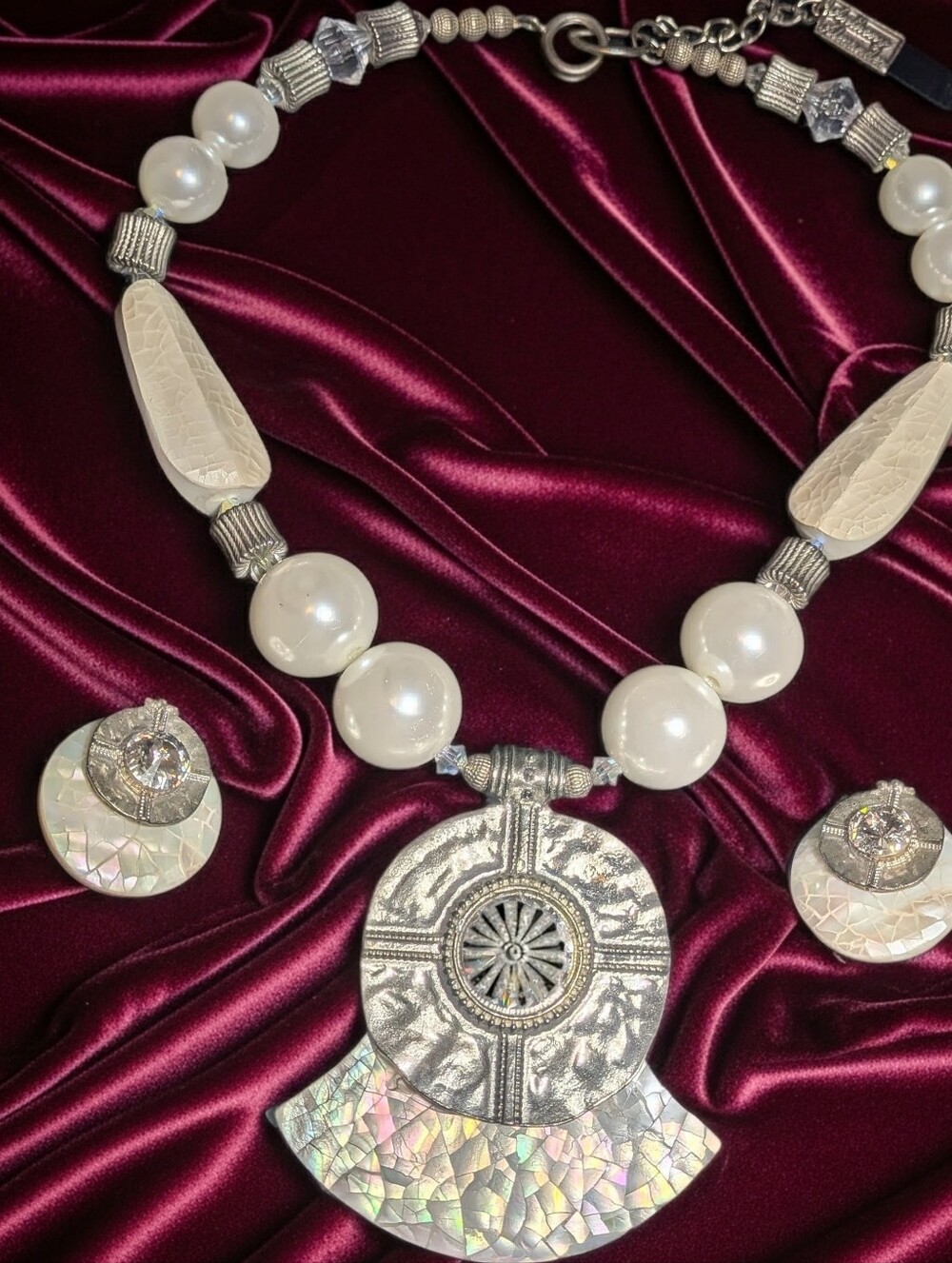 Vintage Anthony Alexander Chunky Faux Pearl Abalone Mosaic Runway Jewelry Set